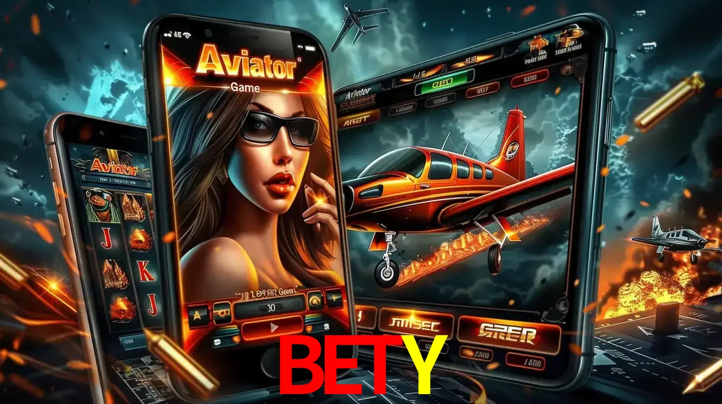 O popular jogo de apostas Aviator exibido em vários celulares e tablets, mostrando a interface emocionante e a ação de voo disponíveis para jogar agora no BETY.