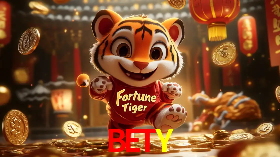 O alegre personagem do Fortune Tiger correndo sobre um caminho de moedas de ouro, simbolizando os grandes prêmios e a diversão do popular jogo de slot do BETY.